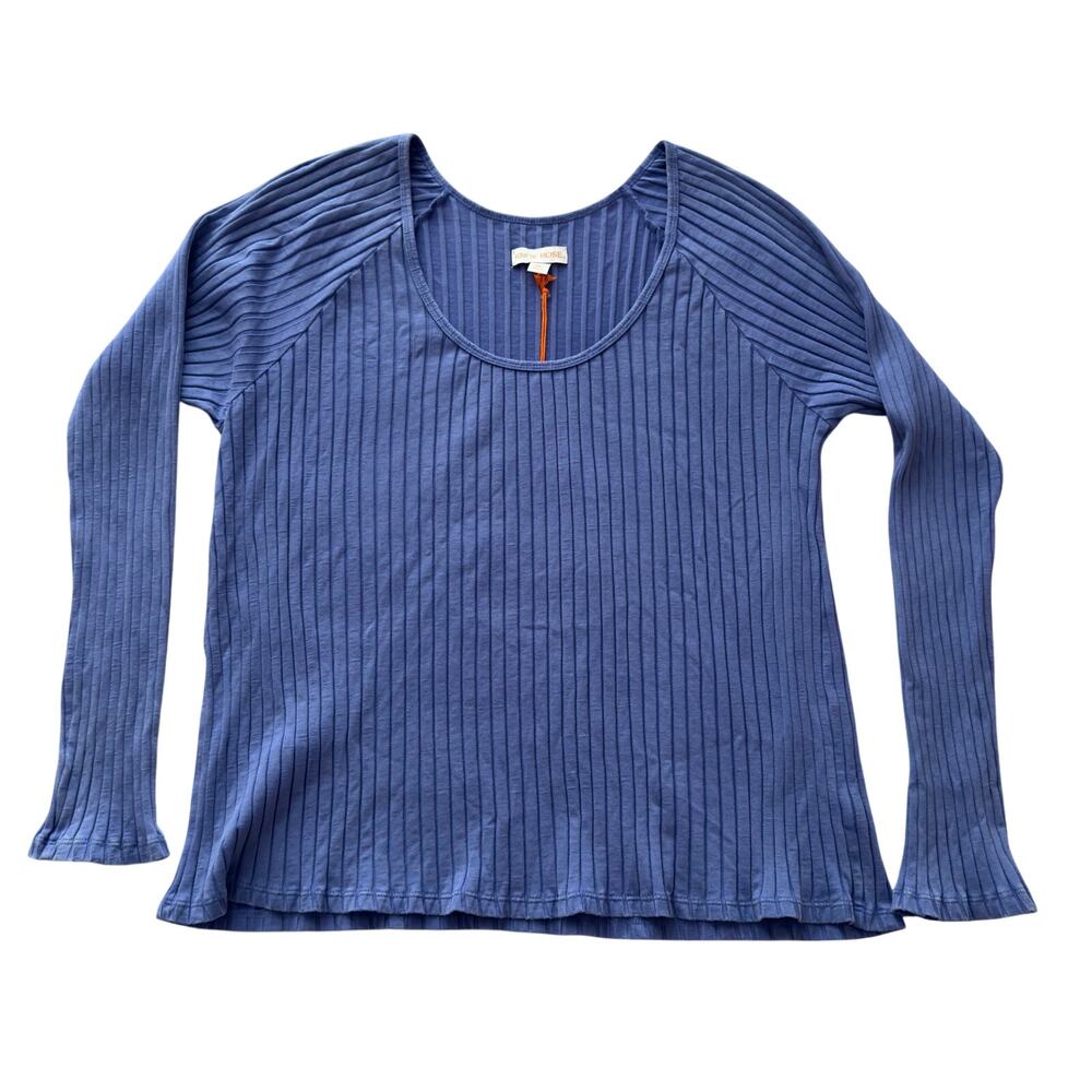 Knox Rose Blue Ribbed Long Sleeve Scoop Neck Top Women's Size XS NWT